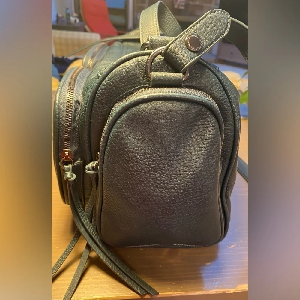 BCBGeneration Mini Duffel Bag Satchel Crossbody Green Grey Multi Pocket